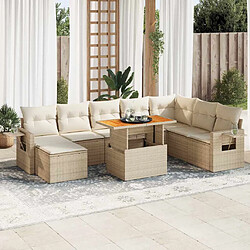 vidaXL Salon de jardin avec coussins 9 pcs beige résine tressée