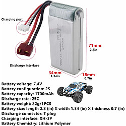 2pcs Batteries au Lithium 7.4V 1700mAh Compatible avec Voiture RC Haute Vitesse 4WD - Modèles 9200/9200E/200E/9202E/9203E/9204E/9205E/9206E/2995/YC300 pas cher