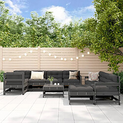 Maison Chic Salon de jardin 10 pcs + coussins - Mobilier/Meubles de jardin - Table et chaises d'extérieur gris bois massif -MN46109