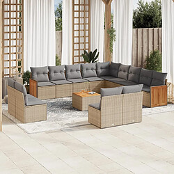 Maison Chic Salon de jardin avec coussins 14 pcs | Ensemble de Table et chaises | Mobilier d'Extérieur beige résine tressée -GKD25706