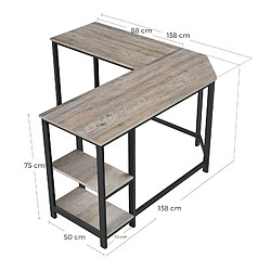 Helloshop26 Bureau d’angle table informatique en forme de L table d’étude avec étagère de rangement pour bureau à domicile gain de place montage facile style industriel 138 cm grège et noir 12_0001335