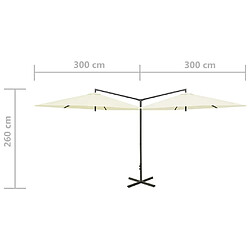 vidaXL Parasol de jardin double avec mât en acier sable 600 cm pas cher