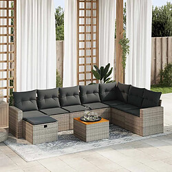 vidaXL Salon de jardin 9 pcs avec coussins gris résine tressée