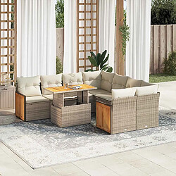 vidaXL Salon de jardin avec coussins 9 pcs beige résine tressée acacia