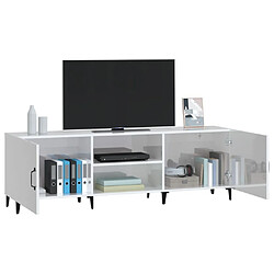 Maison Chic Meuble TV scandinave - Banc TV pour salon blanc brillant 150x30x50 cm bois d'ingénierie -MN68542 pas cher