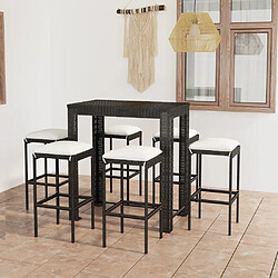 Maison Chic Ensemble de bar de jardin 7 pcs et coussins,Table + chaises + coussins de jardin Résine tressée Noir -GKD882819