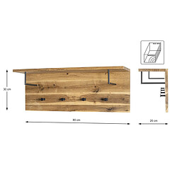 Pegane Garderobe murale, Patère murale en bois coloris chêne huilé et métal noir -longueur 80 x profondeur 20 x hauteur 30 cm