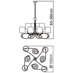 Avis Luminaire Center Suspension Mara 2 Tier 8 Ampoules E14, laiton antique avec Abat jours blanc ivoire