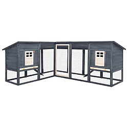 Helloshop26 Clapier cage d'extérieur 250 x 192 x 105 cm avec piste gris et blanc bois de sapin 02_0000595