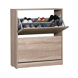 Pegane Commode à chaussures de 2 abattants coloris Chêne Cambrian - longueur 73 x profondeur 26 x hauteur 84 cm