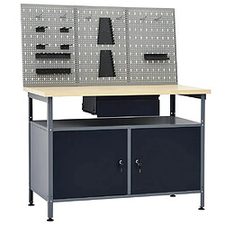 Helloshop26 Etabli 120 cm avec 3 panneaux muraux et 1 armoire atelier table de travail gris noir 02_0003657