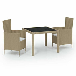 Maison Chic Mobilier à dîner 3 pcs de jardin - Ensemble table et chaises d'extérieur - Salon/Mobilier de jardin classique coussins Résine tressée Beige -MN34521