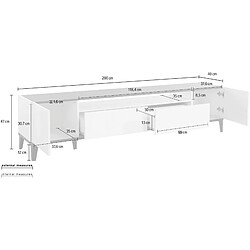 Alter Meuble TV de salon, Made in Italy, meuble TV avec 2 portes et 2 tiroirs, cm 200x40h47, blanc brillant et érable pas cher