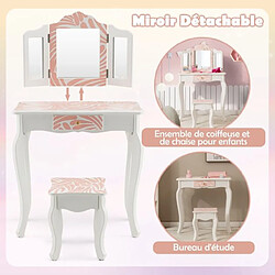 Helloshop26 Coiffeuse 2 en 1 pour enfants de 3-7 ans avec miroir amovible à 3 volets table de maquillage avec tabouret et tiroir rose 20_0007539