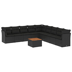 vidaXL Salon de jardin 10 pcs avec coussins noir résine tressée