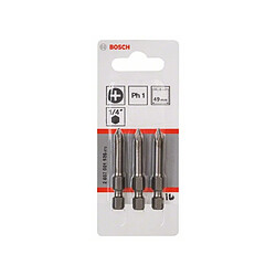 Lot de 3 embouts de vissage Extra-dur Phillips PH1 à queue 6 pans mâle 1/4"" Longueur 49 mm BOSCH 2607001526