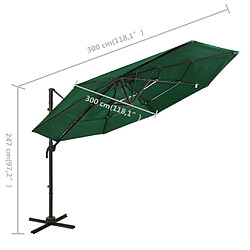 vidaXL Parasol de jardin à 4 niveaux avec mât en aluminium vert 3x3 m pas cher