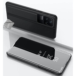 Htdmobiles Housse pour Xiaomi Poco F4 5G - etui portefeuille miroir clear view + film ecran - NOIR