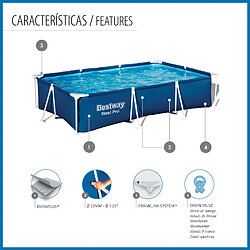 Avis Piscine Démontable Rectangulaire Bestway Steel Pro 300x201x66 cm Capacité de 3.000 Litres Couleur Bleu