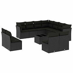 Maison Chic Salon de jardin 12 pcs avec coussins | Ensemble de Table et chaises | Mobilier d'Extérieur noir résine tressée -GKD36713