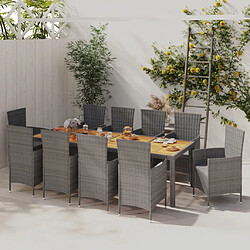 Maison Chic Mobilier à dîner 11 pcs de jardin - Ensemble table et chaises d'extérieur - Salon/Mobilier de jardin classique coussins Résine tressée Gris -MN81706