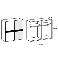 Inside 75 Armoire coulissante COMBER 179 cm 1 porte grise rechampi blanc 1 porte miroir pas cher