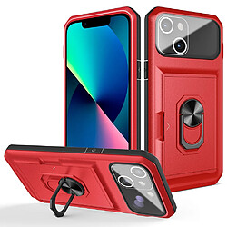 Coque en TPU + acrylique anti-rayures avec béquille et porte-carte rouge/noir pour votre iPhone 13 6.1 pouces