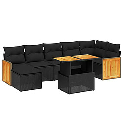 Maison Chic Ensemble Tables et chaises d'extérieur 8 pcs avec coussins,Salon de jardin noir résine tressée -GKD379920