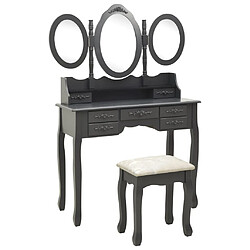 vidaXL Coiffeuse avec tabouret et miroir pliable en 3 Gris 