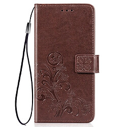 Wewoo Housse Coque Étui en cuir à Motif fleurs pressées Lucky Clover pour Galaxy A40avec porte-cartes et & Portefeuille et dragonne Marron