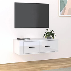 vidaXL Meuble TV suspendu Blanc brillant 80x36x25 cm Bois d'ingénierie