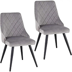 Decoshop26 2 chaises de salle à manger en tissu velours gris rembourré couture losange pieds en métal noir CDS09339