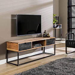 Avis L'Héritier Du Temps Meuble TV Catch Hinsk 2 Tiroirs 1 Niche Console de Salon en Bois d'Acacia et Métal 40x50x140cm