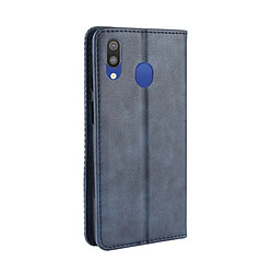 Avis Wewoo Housse Coque Étui en cuir à boucle magnétique avec texture rétro et pour Galaxy M20, porte-carte emplacements pour cartes (bleu)