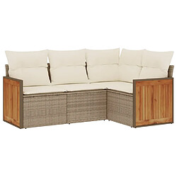 vidaXL Salon de jardin avec coussins 4 pcs beige résine tressée