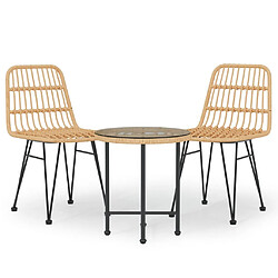 Salle à manger de jardin 3 pcs,Table et chaise à dîner Résine tressée -MN64164