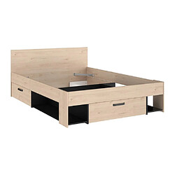 Vente-Unique Lit 140 x 190/200 cm avec rangements - Coloris : Naturel et noir + Sommier + Matelas - KINSELIA