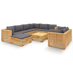 Maison Chic Salon de jardin 10 pcs + coussins - Mobilier/Meubles de jardin - Table et chaises d'extérieur Bois de teck solide -MN36246