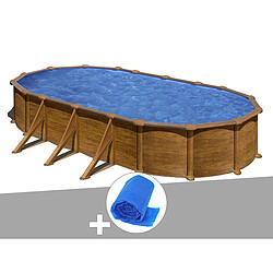 Kit piscine acier aspect bois Gré Mauritius ovale 7,44 x 3,99 x 1,32 m + Bâche à bulles