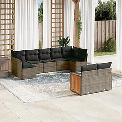 Maison Chic Salon de jardin 9 pcs avec coussins | Ensemble de Table et chaises | Mobilier d'Extérieur gris résine tressée -GKD24014