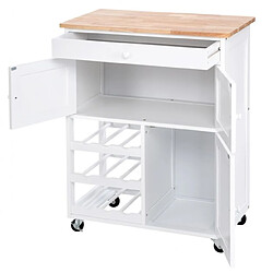 Avis Helloshop26 Desserte de cuisine roulante chariot de service avec 1 tiroir 2 armoires 1 casier à vin en bois 67 x 37 x 86,5cm blanc 20_0005444