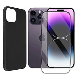 Coque de protection souple silicone Noir + Lot de 2 verre trempé pour iPhone 14 Pro Max -Visiodirect -