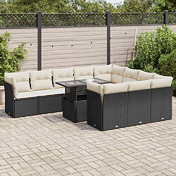 vidaXL Salon de jardin 11 pcs avec coussins noir résine tressée