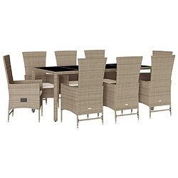 Maison Chic Ensemble à manger d'extérieur 9 pcs avec coussins,Salon de jardin,Mobilier de jardin beige Poly rotin -GKD448428