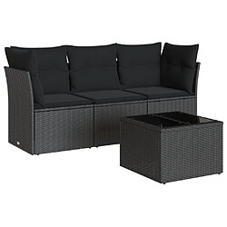 Maison Chic Salon de jardin 4 pcs avec coussins | Ensemble de Table et chaises | Mobilier d'Extérieur noir résine tressée -GKD25893