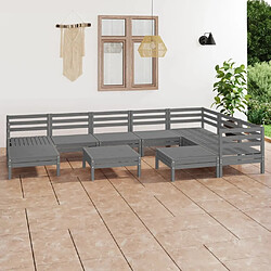 Maison Chic Salon de jardin 10 pcs - Table et chaises d'extérieur - Mobilier/Meubles de jardin Moderne Bois de pin massif Gris -MN12137