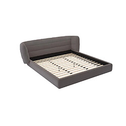 Vente-Unique Lit 160 x 200 cm avec tête de lit incurvée - Tissu bouclette - Gris + Matelas - LARUMO de Maison Céphy