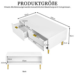 ComfortXL Table basse blanche avec accents dorés, 2 tiroirs, 100x50x40 cm pas cher