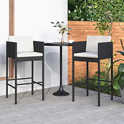 vidaXL Tabourets de bar lot de 2 avec coussins noir résine tressée