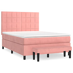 vidaXL Sommier à lattes de lit avec matelas Rose 140x200 cm Velours